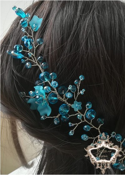 Дизайнерска сватбена украса за коса с кристали тюркоаз Turquoise Magic by Rosie